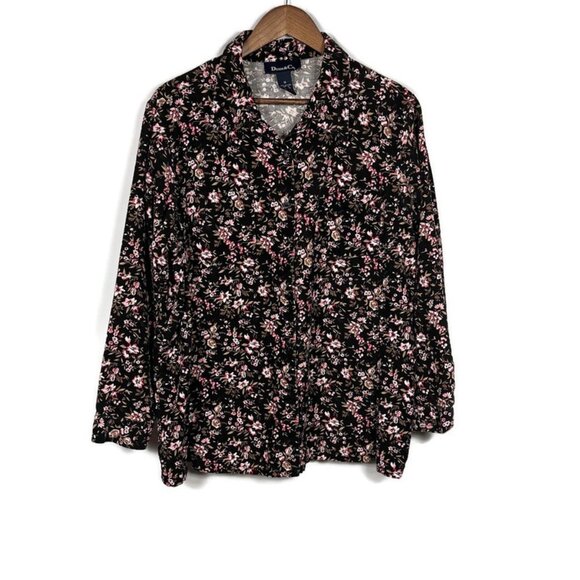 Denim & Co Womens Corduroy Button Up Shirt Size 1X Dark Floral Bohemian Casual - Picture 1 of 8